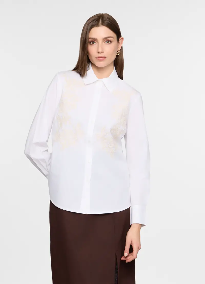 Camicia Over Fit Con Colletto Alla Francese Donna, Bianco