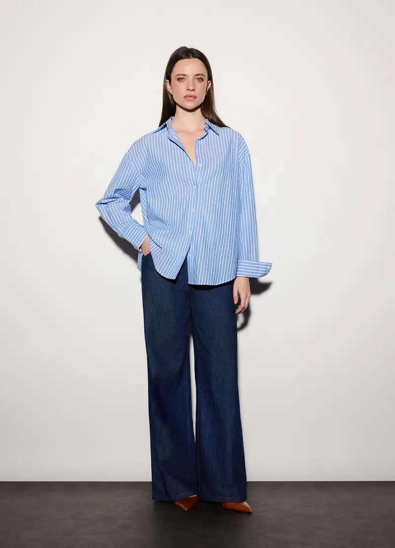 Camicia Over Fit Con Colletto Alla Francese Donna, Unisex, Azzurro chiaro