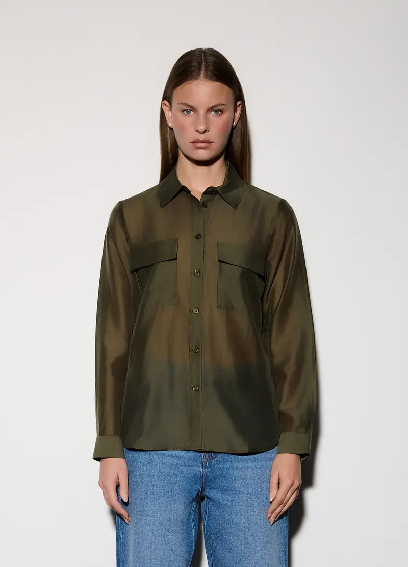 Camicia Over Fit Con Colletto Alla Francese Donna, Unisex, Verde oliva miniatura 2