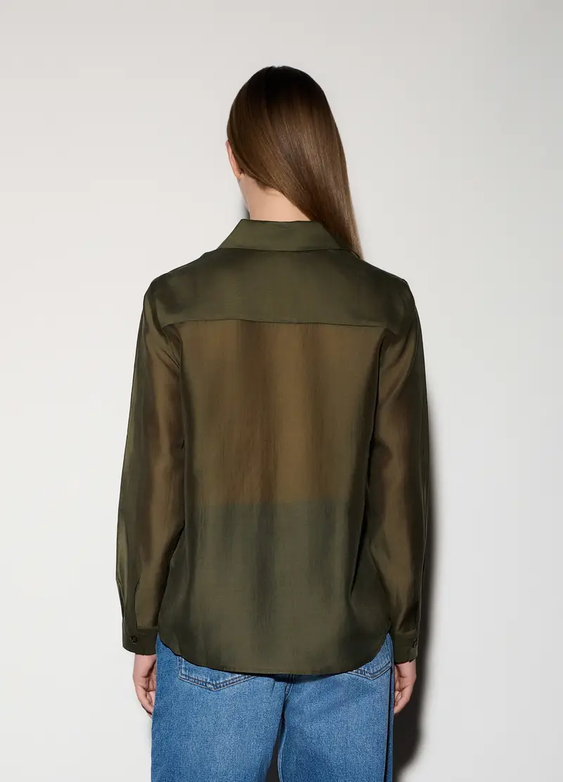 Camicia Over Fit Con Colletto Alla Francese Donna, Unisex, Verde oliva miniatura 3