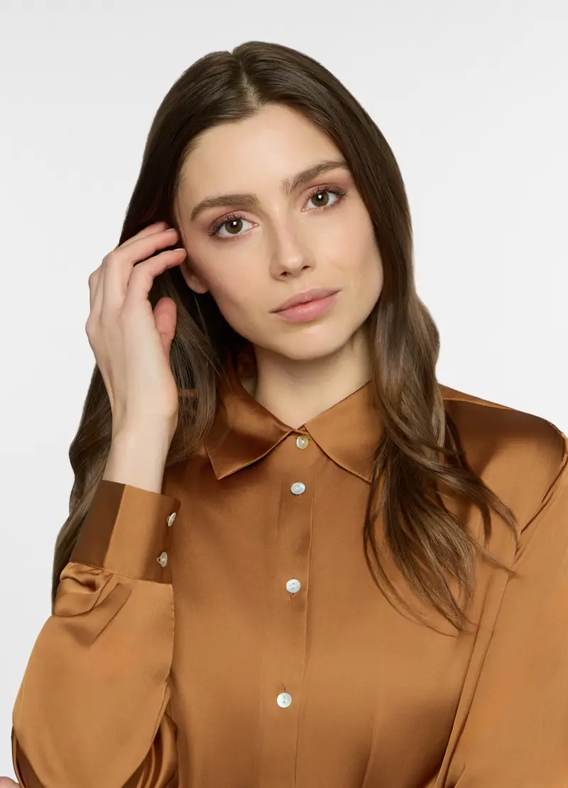 Camicia Over Fit Con Colletto Alla Francese In Raso Donna, Arancione scuro miniatura 3