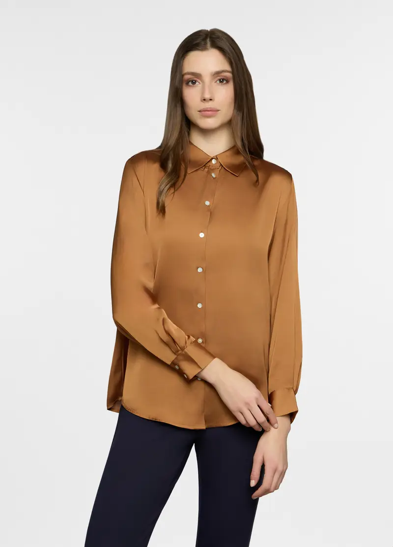 Camicia Over Fit Con Colletto Alla Francese In Raso Donna, Arancione scuro