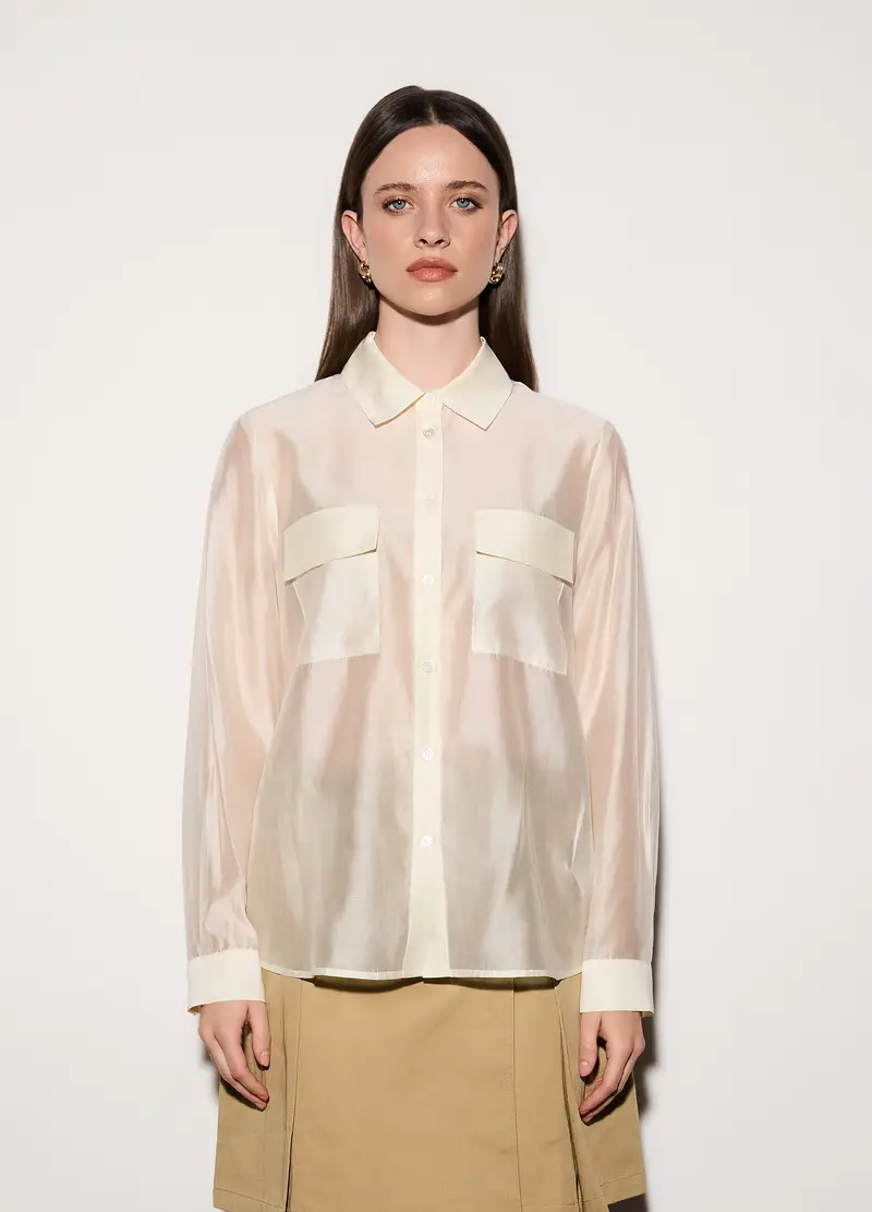 Camicia Over Fit Con Collo Alla Francese Donna, Unisex, Bianco avorio miniatura 2