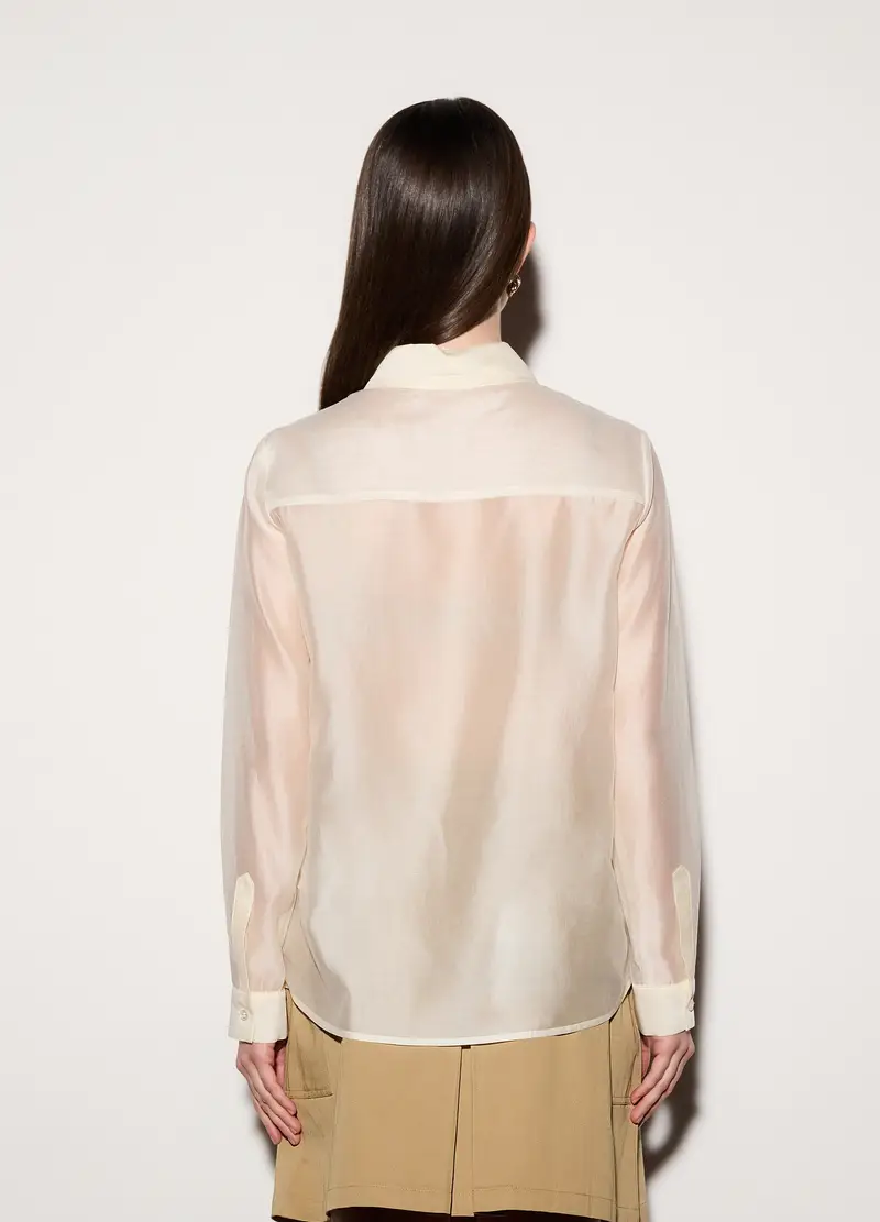 Camicia Over Fit Con Collo Alla Francese Donna, Unisex, Bianco avorio miniatura 3