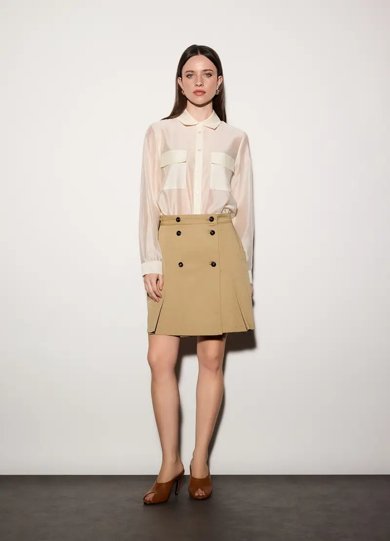 Camicia Over Fit Con Collo Alla Francese Donna, Unisex, Bianco avorio