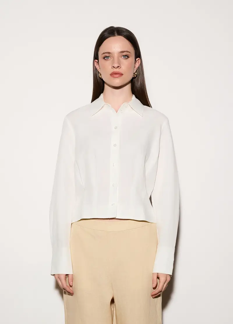 Camicia Over Fit Con Collo Alla Francese Donna, Unisex, Bianco gesso miniatura 2