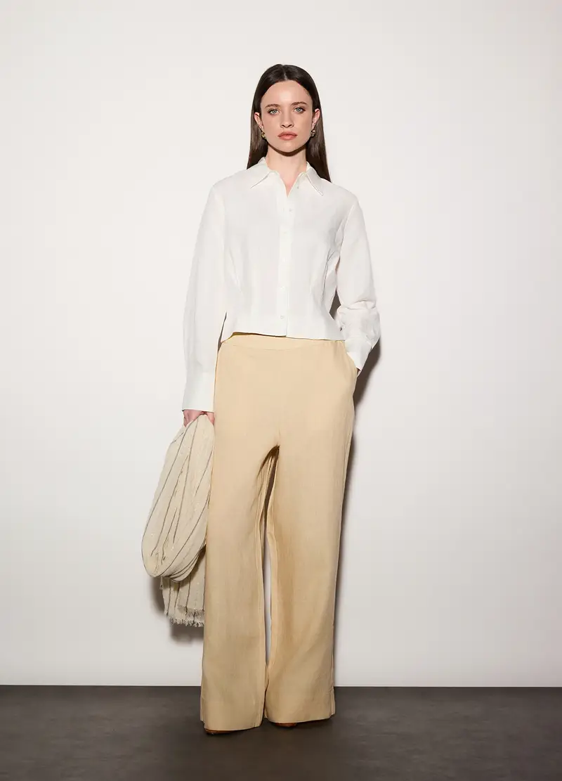 Camicia Over Fit Con Collo Alla Francese Donna, Unisex, Bianco gesso