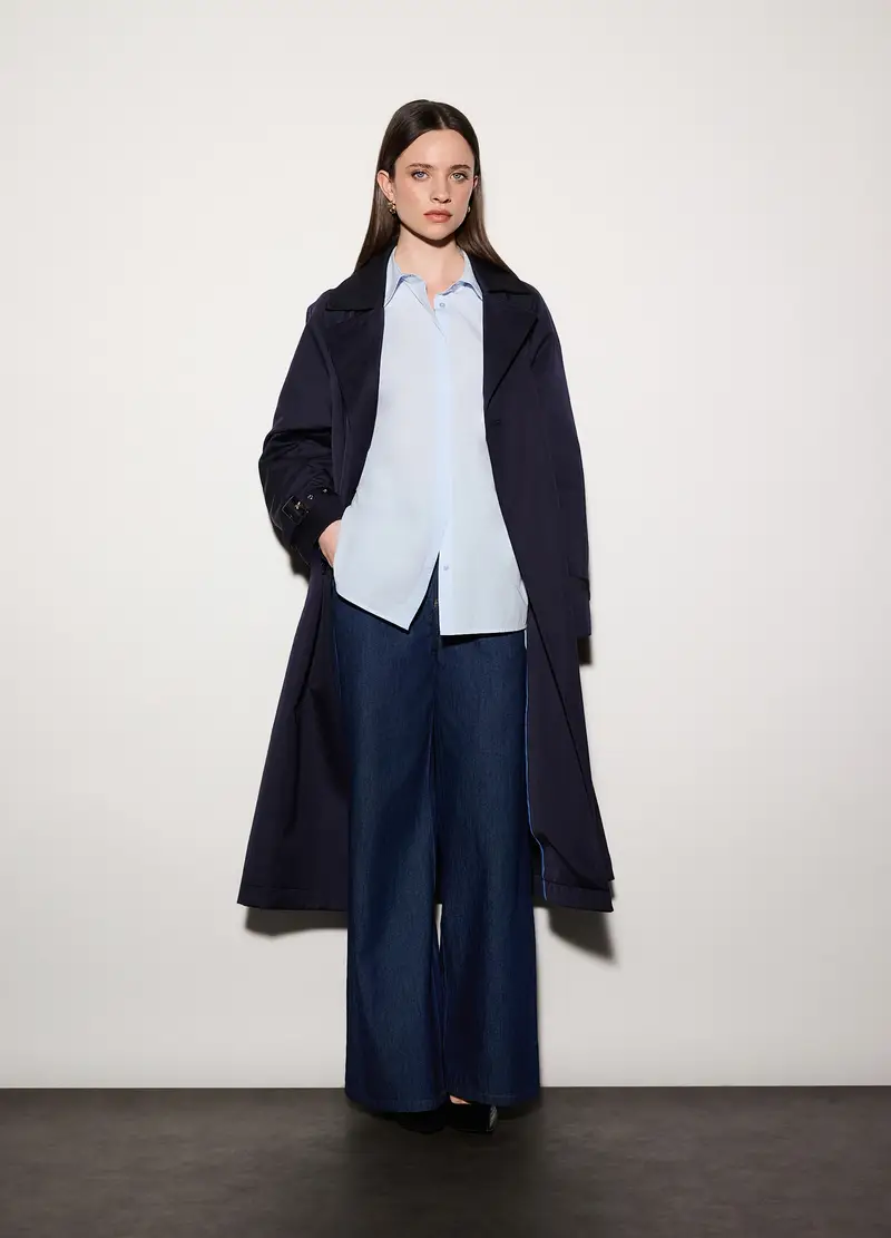 Camicia Over Fit Con Collo Alla Francese In Popeline Donna, Unisex, Azzurro chiaro