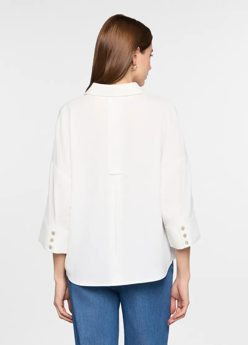 Camicia Over Fit Con Scollo A V Donna, Bianco gesso miniatura 2