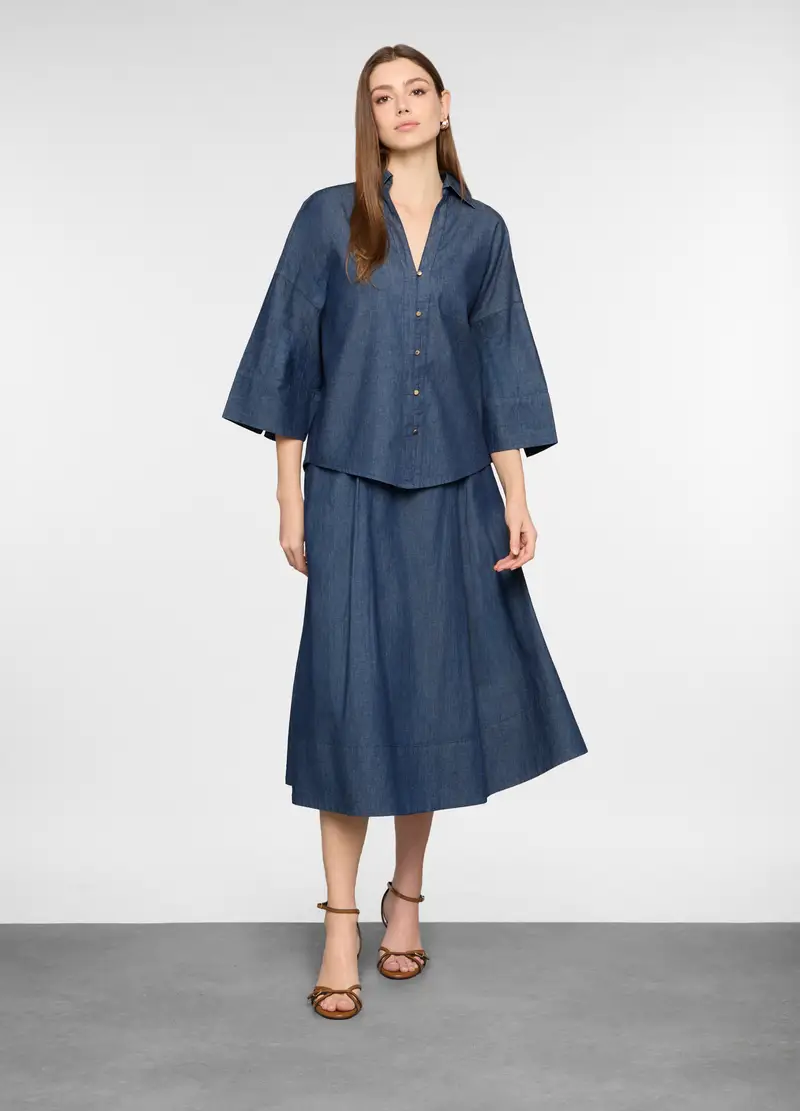 Camicia Over Fit In Chambray Donna, Blu denim miniatura 2