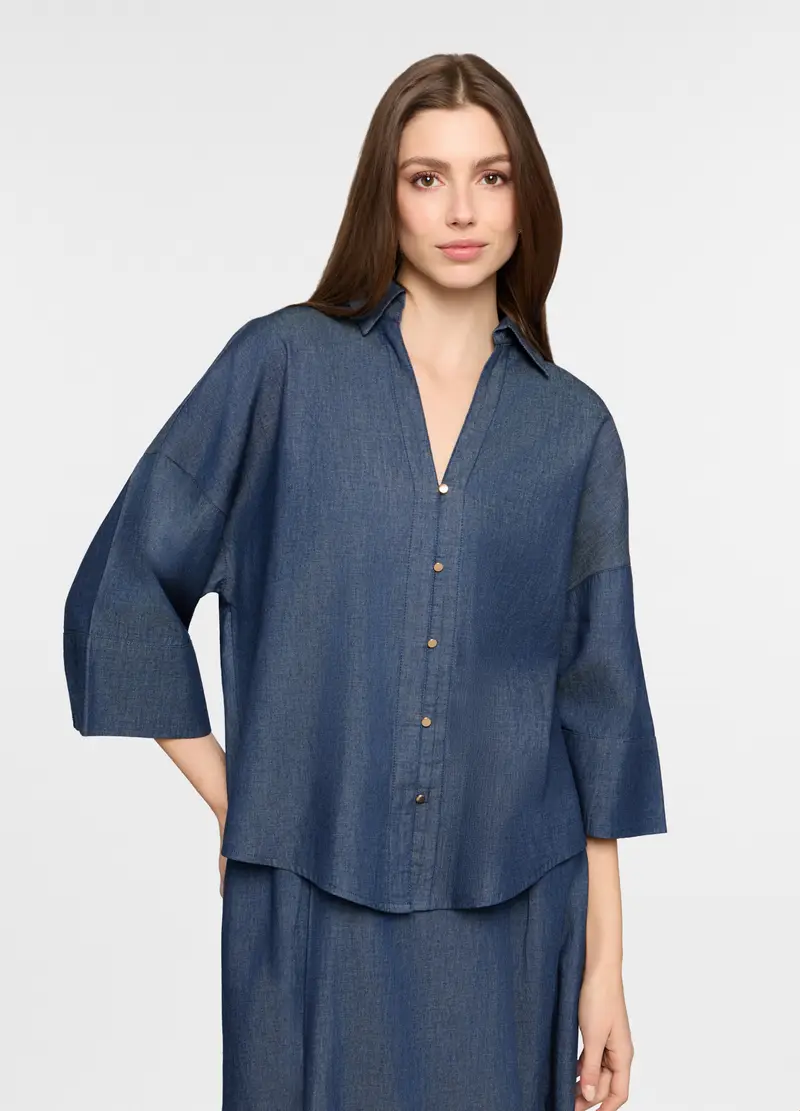Camicia Over Fit In Chambray Donna, Blu denim
