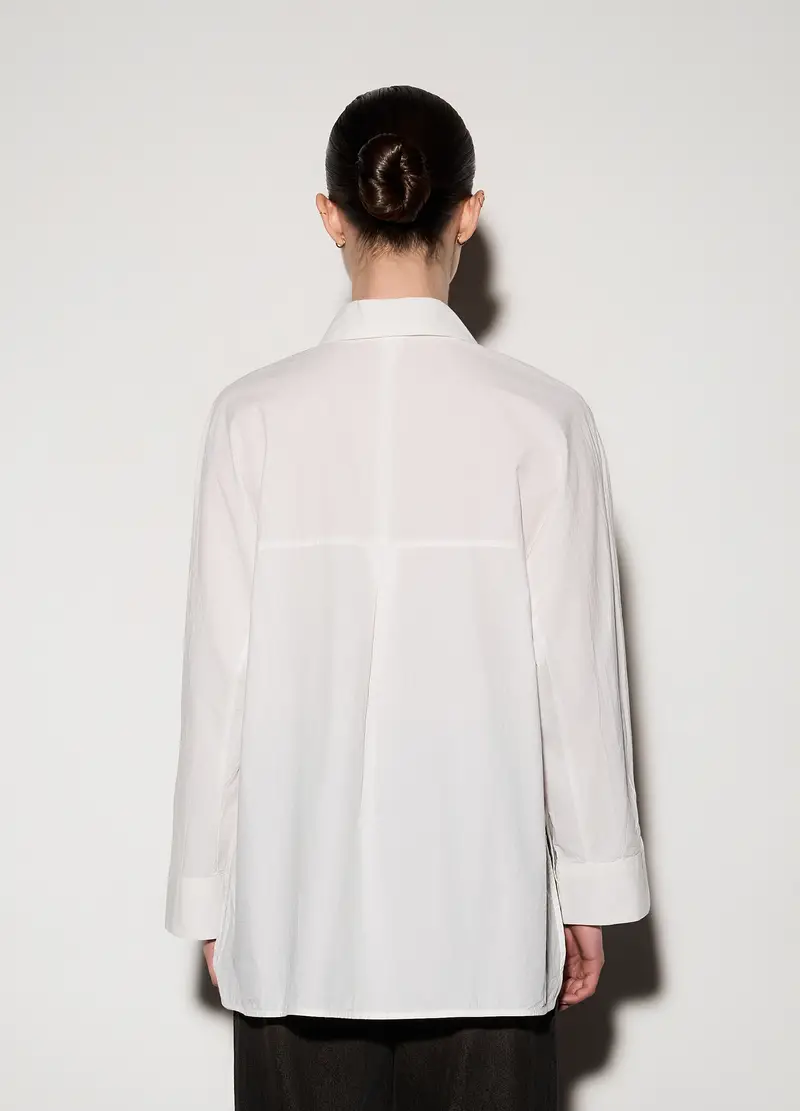 Camicia Over Fit In Con Collo Alla Francese In Popeline Donna, Unisex, Bianco gesso miniatura 3