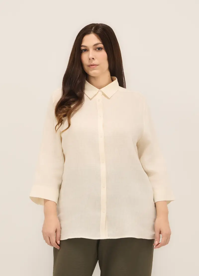 Upim, Camicia Puro Lino Donna Curvy, Bianco avorio, Taglia: S