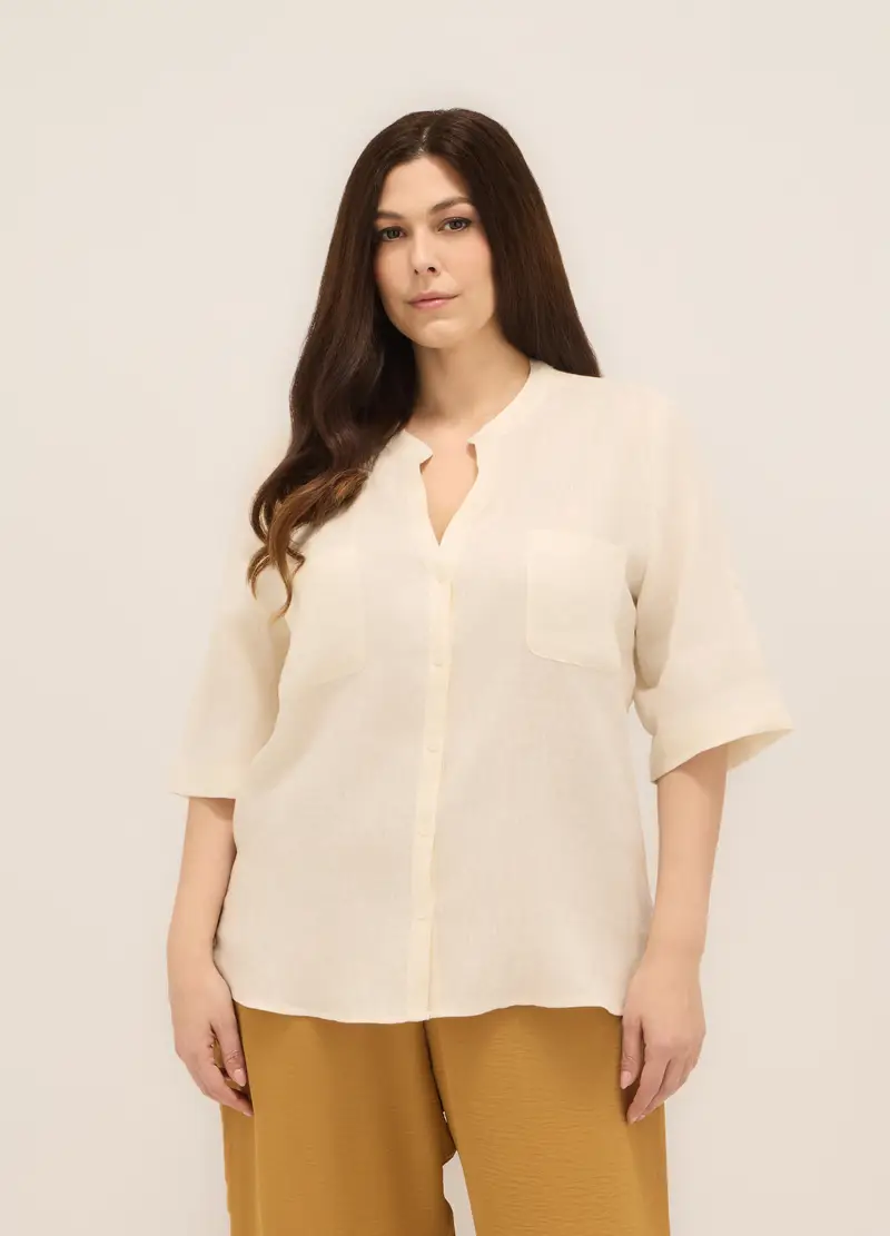 Camicia Puro Lino Donna Curvy, Bianco panna
