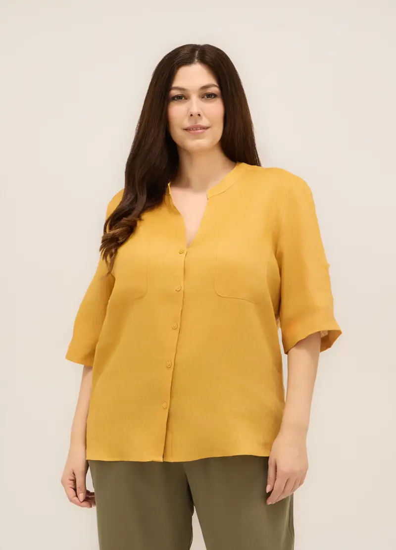 Upim, Camicia Puro Lino Donna Curvy, Giallo ocra, Taglia: S