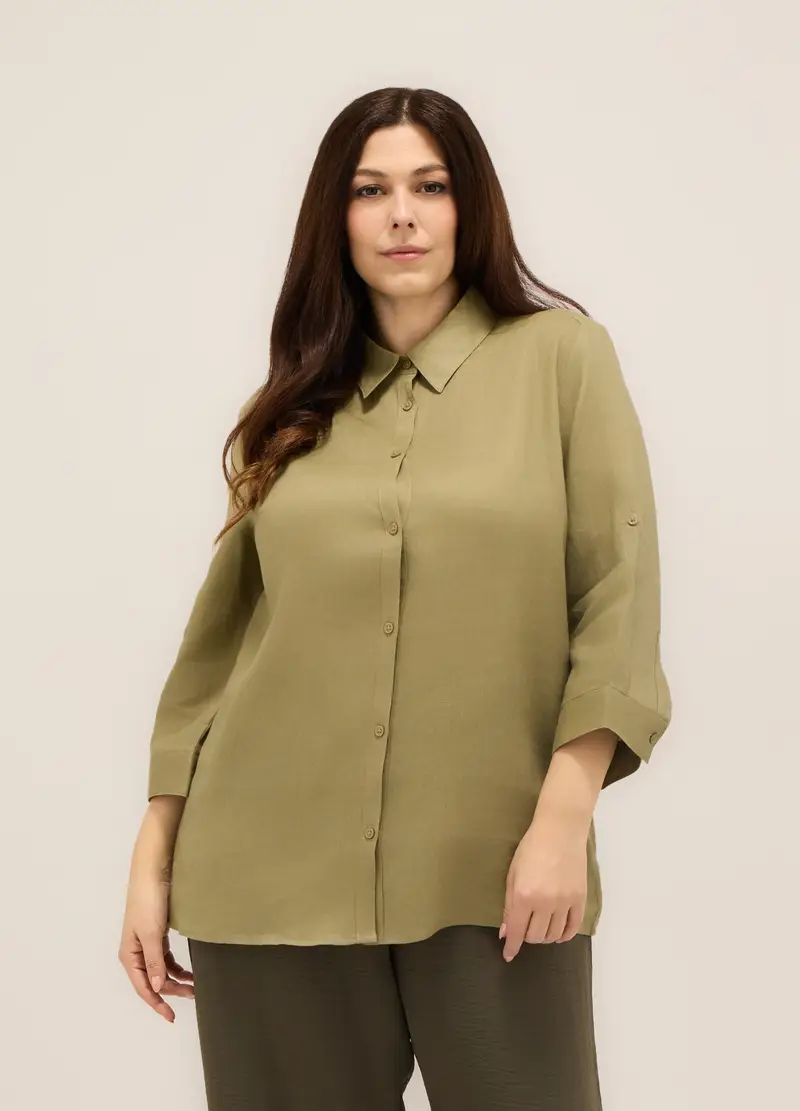 Upim, Camicia Puro Lino Donna Curvy, Verde oliva, Taglia: S