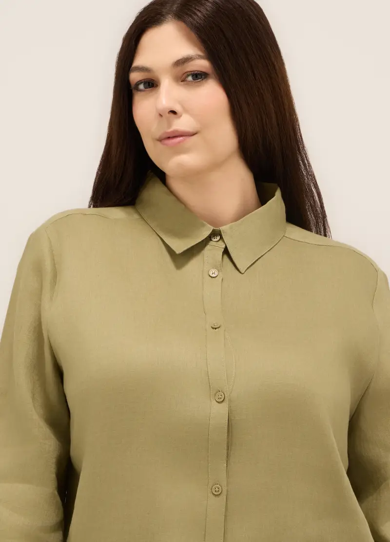 Upim, Camicia Puro Lino Donna Curvy, Verde oliva, Taglia: S miniatura 2