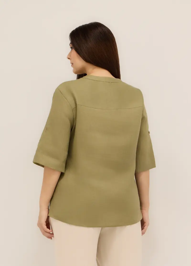 Upim, Camicia Puro Lino Donna Curvy, Verde oliva, Taglia: S