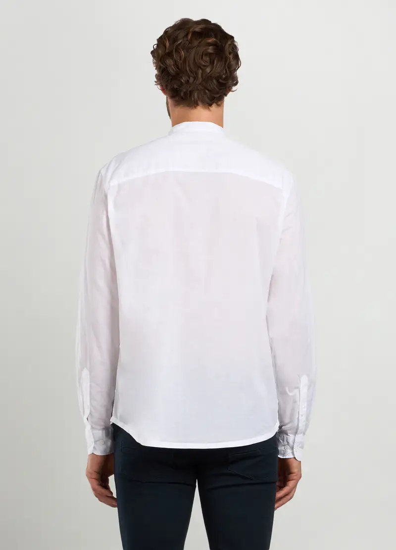 Camicia Regular Fit Colletto Coreano In Cotone Uomo, Bianco miniatura 2