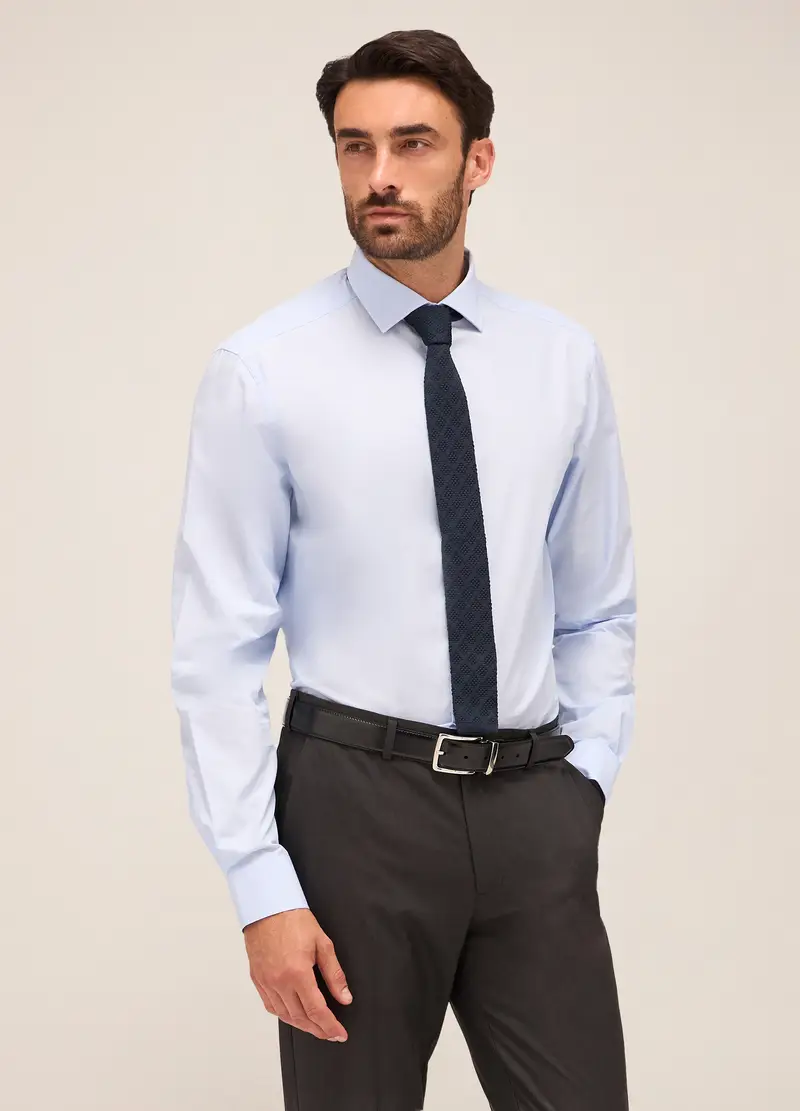 Camicia Regular Fit Colletto Francese In Cotone Uomo, Azzurro