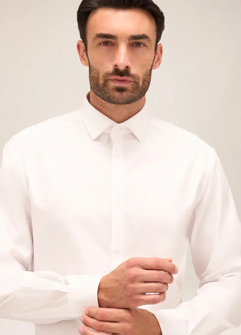 Camicia Regular Fit Colletto Francese In Cotone Uomo, Bianco miniatura 3