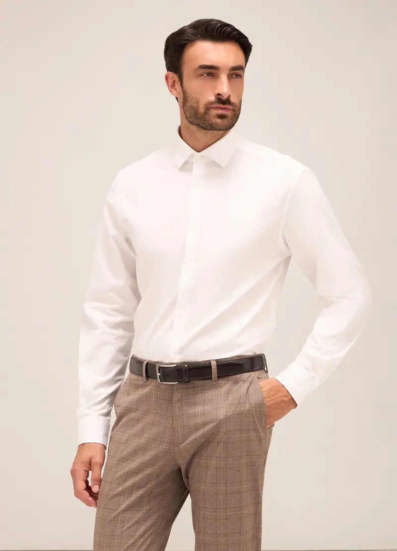 Camicia Regular Fit Colletto Francese In Cotone Uomo, Bianco