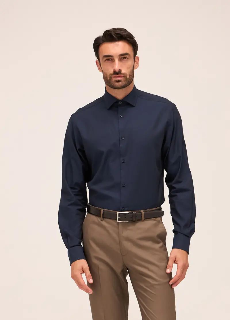 Camicia Regular Fit Colletto Francese In Cotone Uomo, Blu scuro