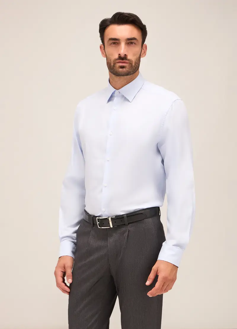 Camicia Regular Fit Colletto Italiano In Cotone Uomo, Azzurro