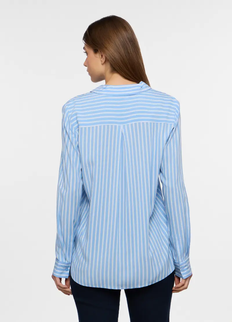 Camicia Regular Fit Collo Alla Francese In Pura Viscosa Donna, Azzurro chiaro miniatura 2