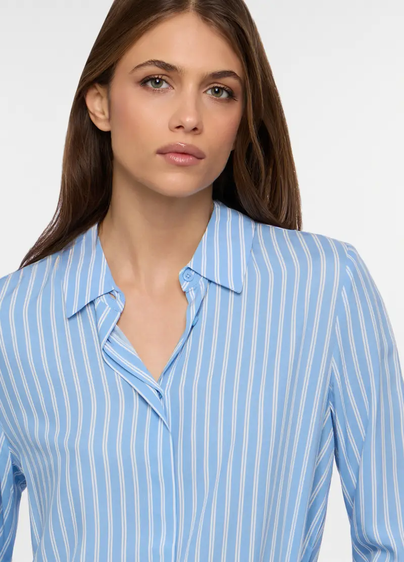 Camicia Regular Fit Collo Alla Francese In Pura Viscosa Donna, Azzurro chiaro miniatura 3