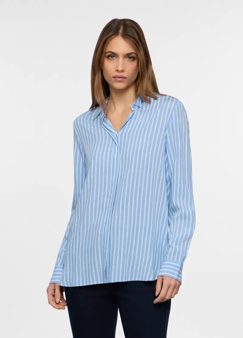 Camicia Regular Fit Collo Alla Francese In Pura Viscosa Donna, Azzurro chiaro