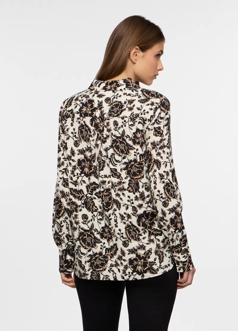 Camicia Regular Fit Collo Alla Francese In Pura Viscosa Donna, Nero/beige miniatura 2