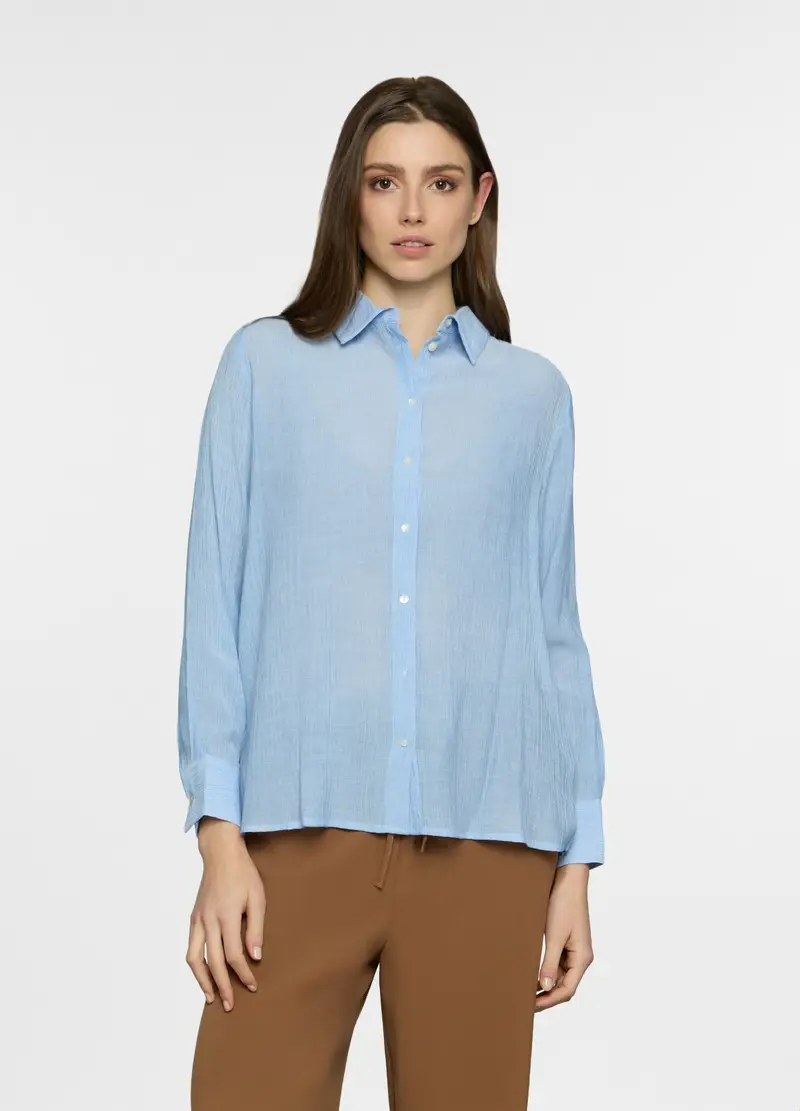 Camicia Regular Fit Con Colletto Alla Francese Donna, Azzurro chiaro