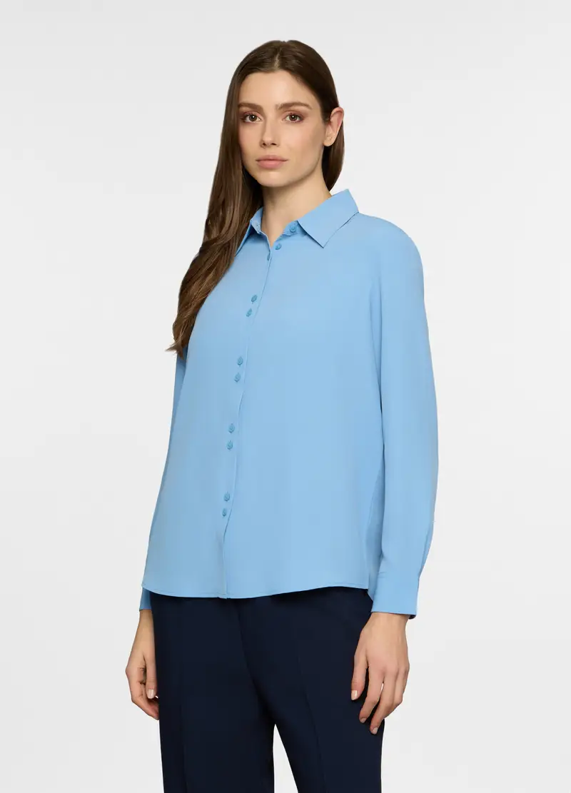 Camicia Regular Fit Con Colletto Alla Francese Donna, Azzurro cielo