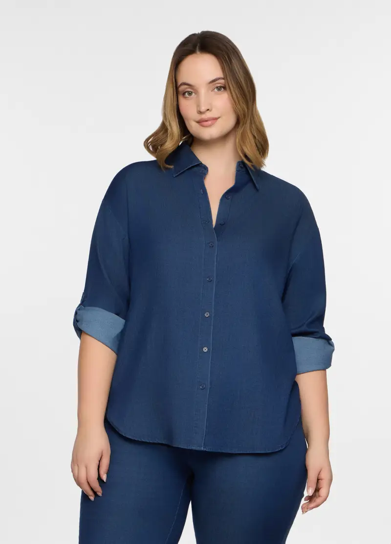 Camicia Regular Fit Con Colletto Alla Francese Donna Curvy, Blu Bluette