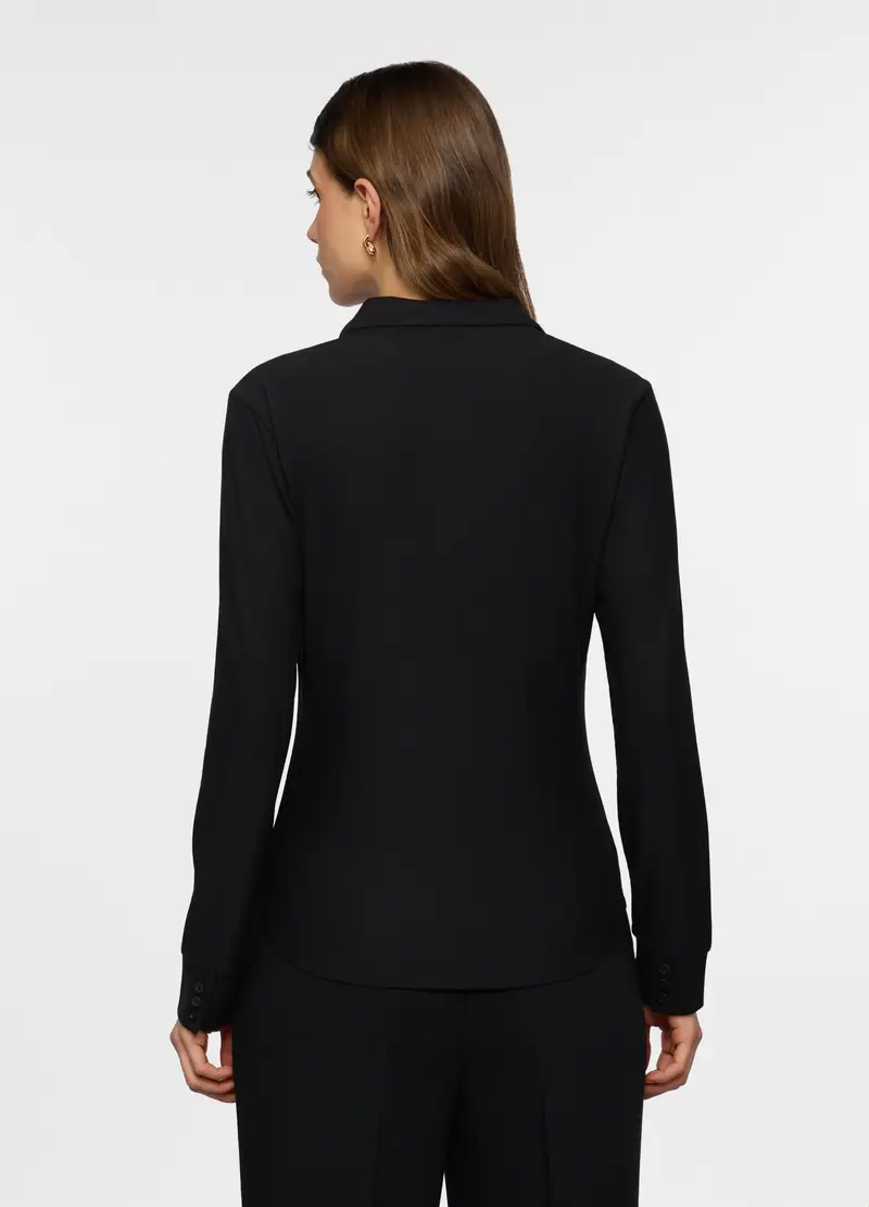 Camicia Regular Fit Con Colletto Alla Francese In Jersey Stretch Donna, Nero miniatura 2