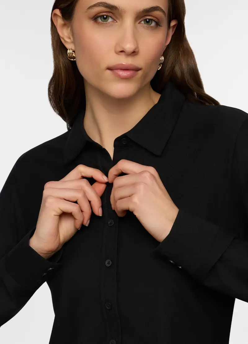 Camicia Regular Fit Con Colletto Alla Francese In Jersey Stretch Donna, Nero miniatura 3