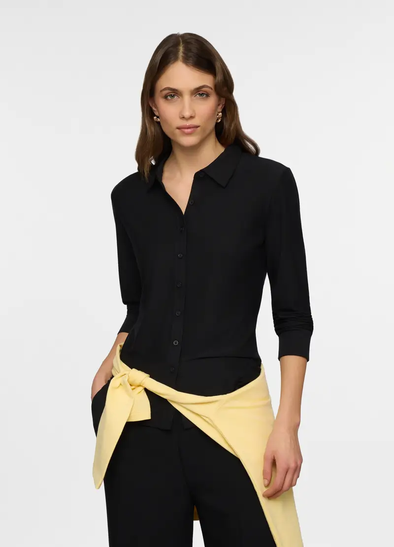 Camicia Regular Fit Con Colletto Alla Francese In Jersey Stretch Donna, Nero