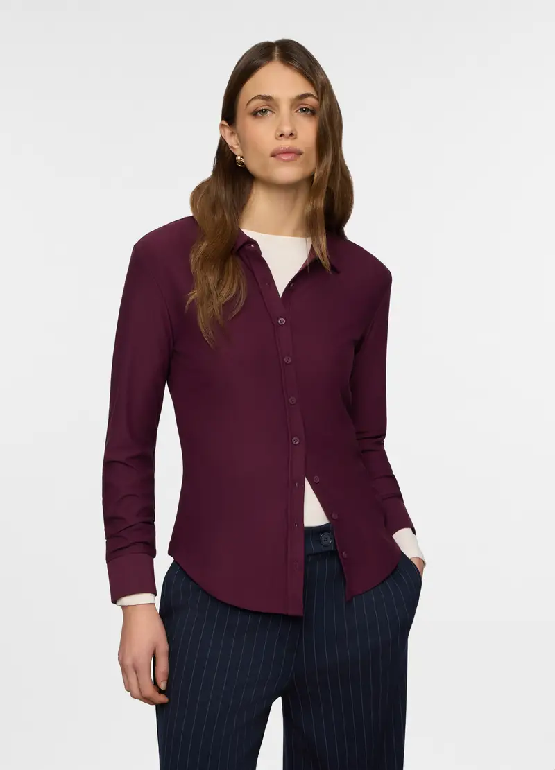 Camicia Regular Fit Con Colletto Alla Francese In Jersey Stretch Donna, Viola porpora