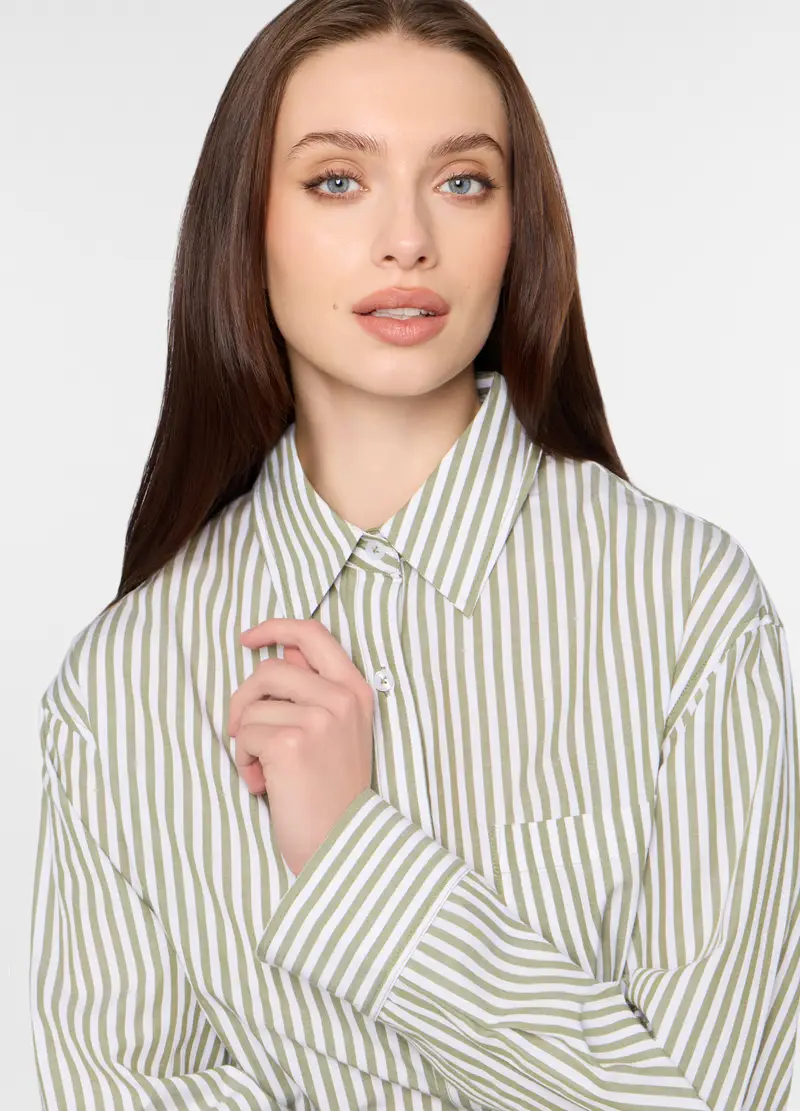 Camicia Regular Fit Con Colletto Alla Francese In Popeline Donna, Bianco/Verde miniatura 3
