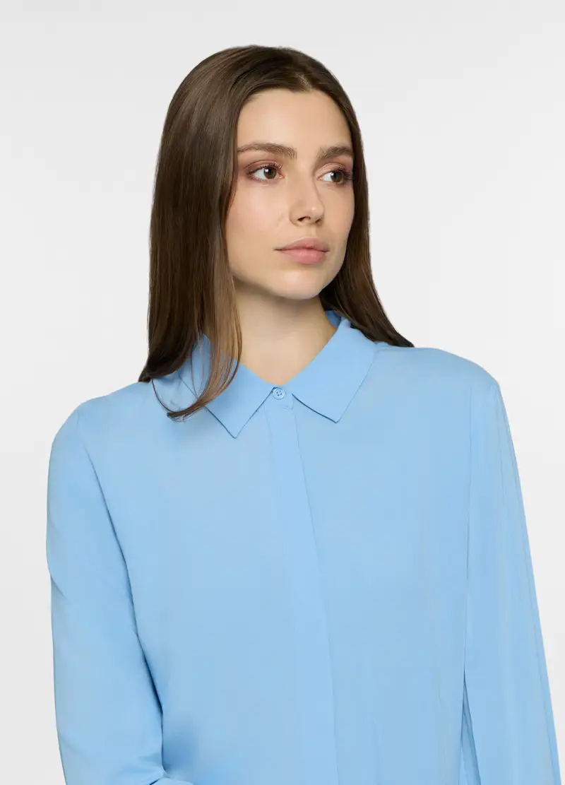 Camicia Regular Fit Con Colletto Alla Francese In Pura Viscosa Donna, Azzurro cielo miniatura 3