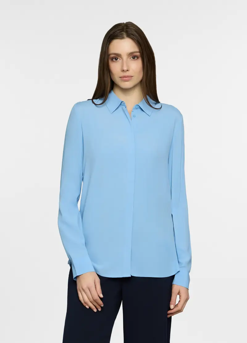 Camicia Regular Fit Con Colletto Alla Francese In Pura Viscosa Donna, Azzurro cielo
