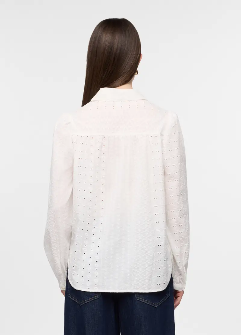 Camicia Regular Fit Con Colletto Alla Francese In Puro Cotone Voile Donna, Bianco gesso miniatura 2