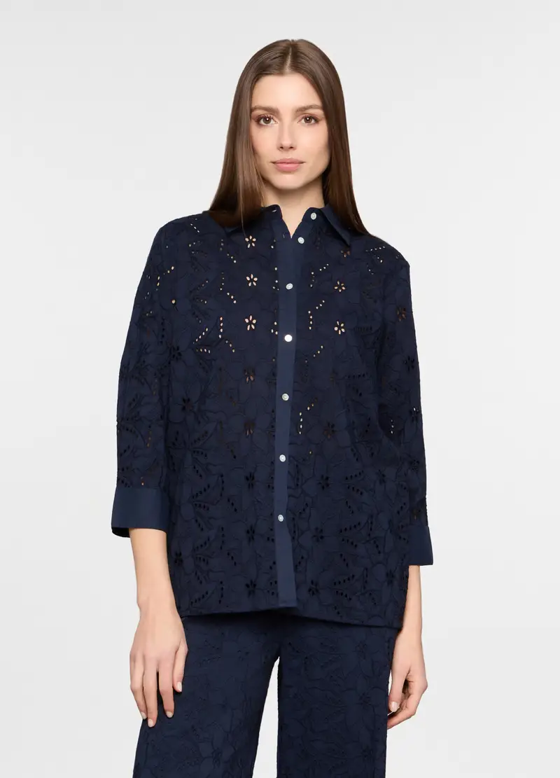 Camicia Regular Fit Con Collo Alla Francese Donna, Blu navy