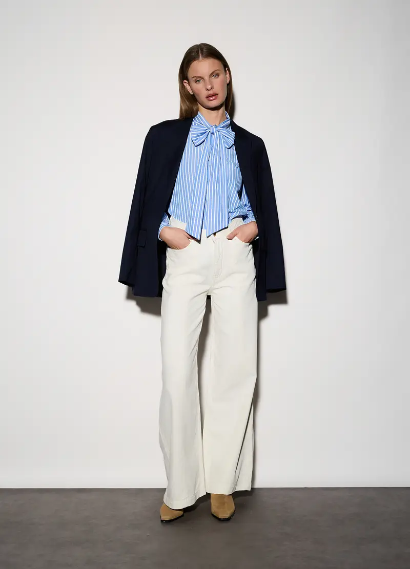 Camicia Regular Fit Con Fiocco Donna, Unisex, Blu chiaro