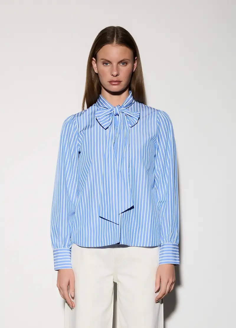 Camicia Regular Fit Con Fiocco Donna, Unisex, Blu chiaro miniatura 2