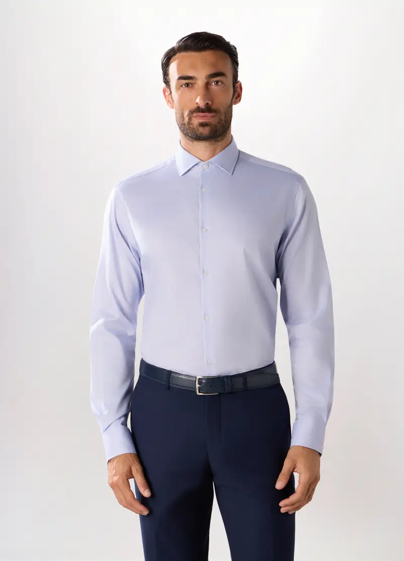 Camicia Regular Fit Con Micromotivo In Puro Cotone Uomo, Azzurro celeste