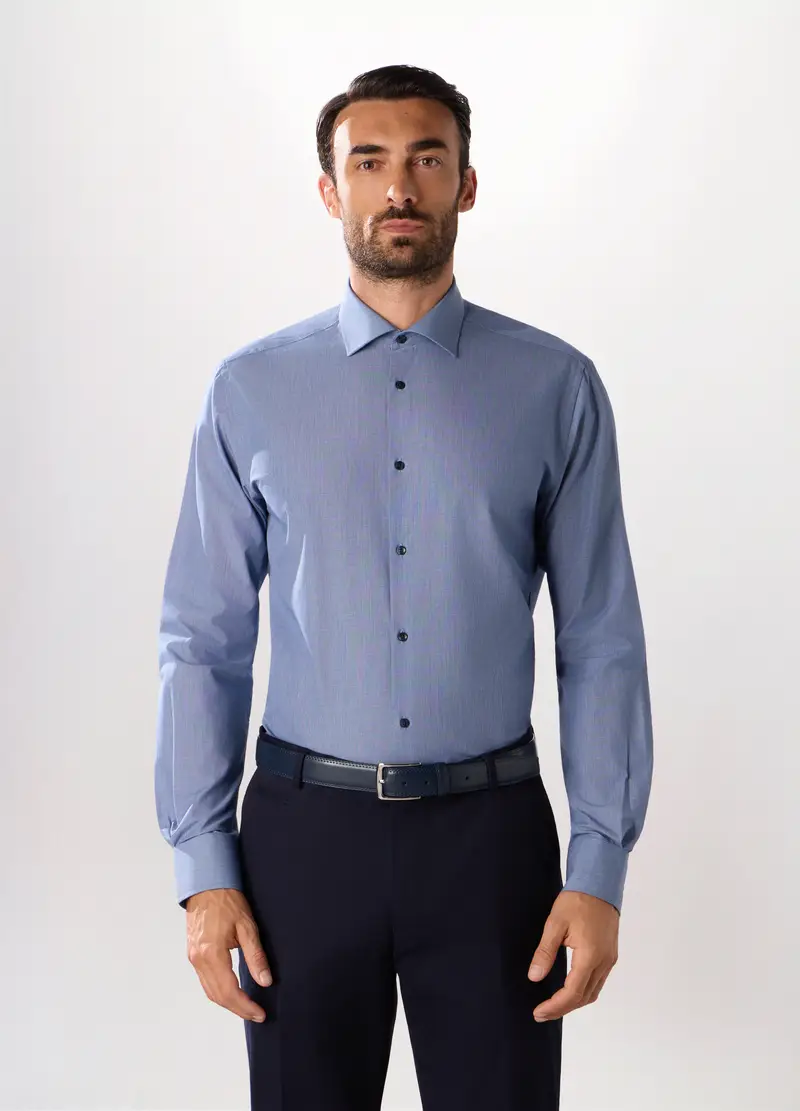 Camicia Regular Fit Con Micromotivo Uomo, Blu denim