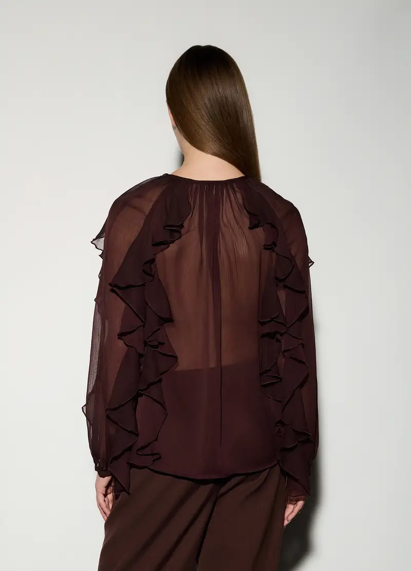 Camicia Regular Fit Con Scollo A V E Rouches Donna, Unisex, Marrone cioccolato miniatura 3