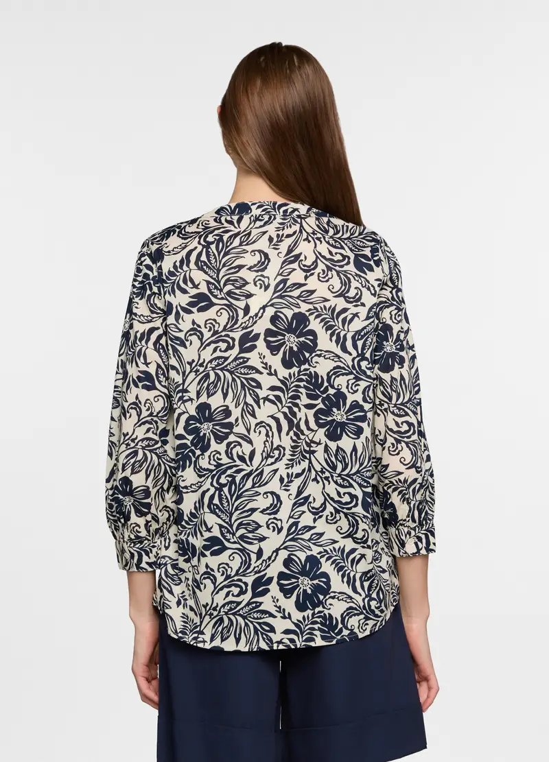 Camicia Regular Fit Con Scollo A V In Popeline Donna, Bianco/Blu miniatura 2